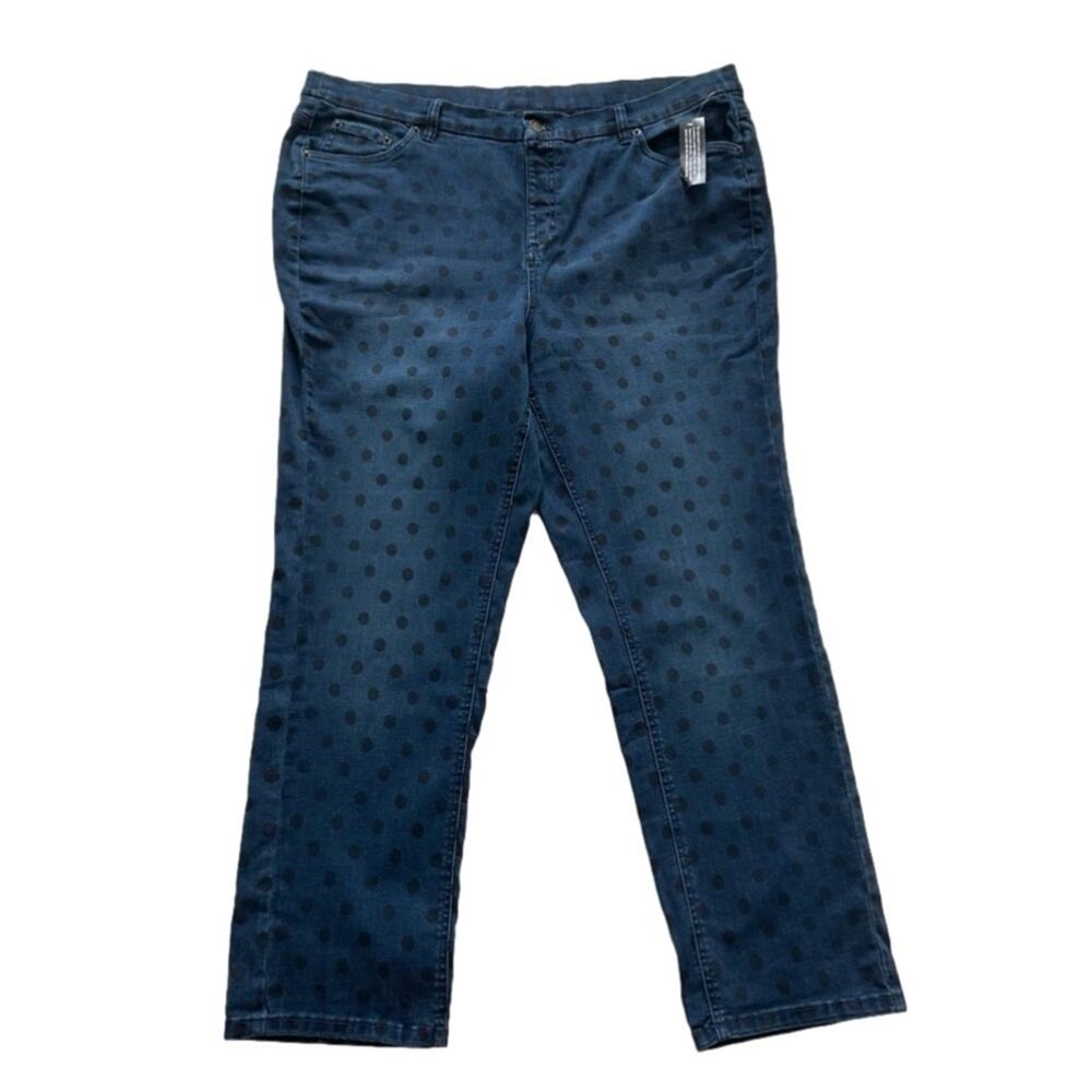 Denim&Co Jeans Blue Black Polka Dots Pull On Denim Jeans Plus Size 22W NEW